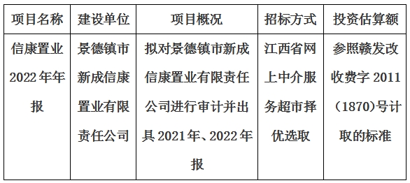 景德鎮(zhèn)市新成信康置業(yè)有限責(zé)任公司2022年審計年報項(xiàng)目計劃公告